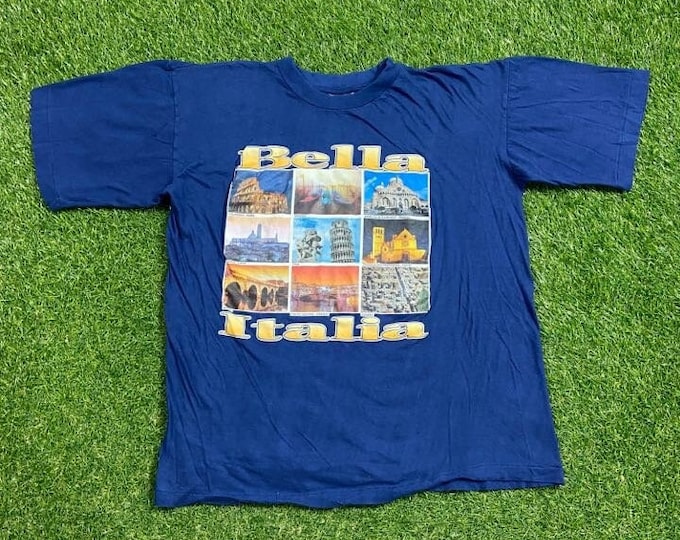 Vintage Bella Italia T Shirt Tee Made USA Size Xtra Large XL Rome Florence Venice Italy Europe Tourist Travel 1990s 90s All Over