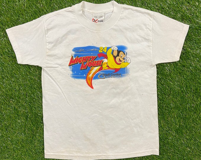 Vintage Mighty Mouse Jeff Gordon 24 T Shirt Tee Chase Authentics Sz Kids Small NASCAR Racing Daytona 500 Dale Earnhardt Youth Shirt Children