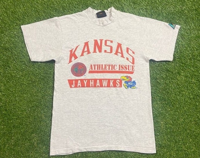 Vintage University of Kansas T Shirt Tee Made USA Size Small S NCAA College Basketball Classic Jayhawks 1990s 90s