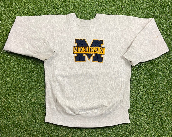 Vintage University of Michigan Wolverines Crewneck Sweatshirt Size Medium M NCAA College Football Big House Detroit Pull Over 1990s 90s
