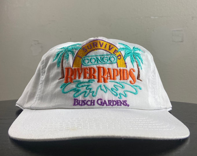 Vintage Busch Gardens Snapback Hat OSFA Tampa Bay Florida FL Amusement Theme Park Rollercoaster Animals 1990s 90s