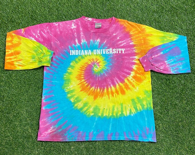 Vintage Indiana University Tye Dye Long Sleeve Shirt Made Usa Size Xtra Large XL NCAA College Basketball IU Hoosiers Classic 1990s 90s