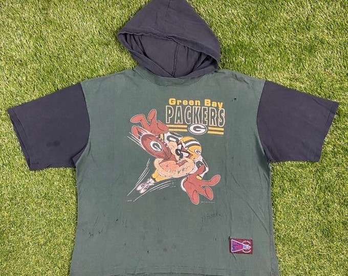 Vintage Green Bay Packers Taz Hoodie T Shirt Tee Made USA Size Xtra Large XL Looney Tunes NFL Football Wisconsin Cheese Heads Brett Favre