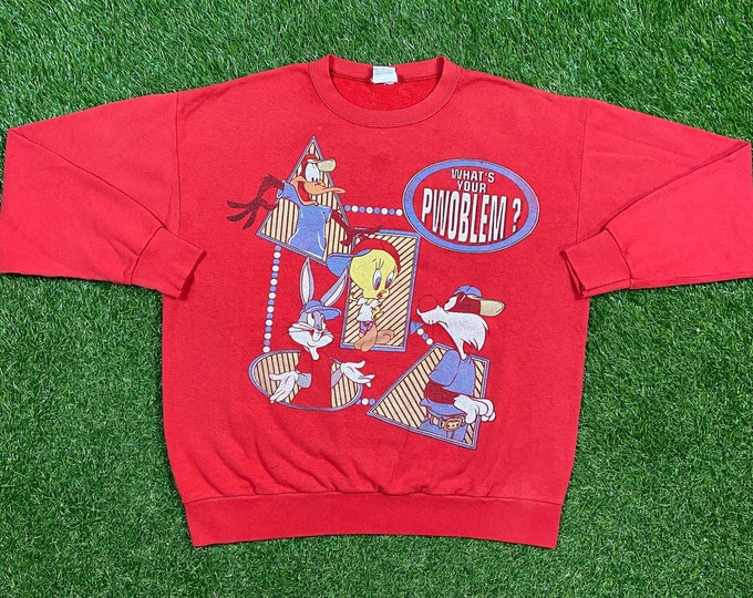 Vintage Looney Tunes Crewneck Sweatshirt Size Large L Bugs Bunny Warner Bros Cartoon 1980s 1990s 80s 90s Pull Over Oversized