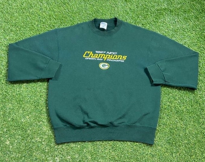 Vintage Green Bay Packers Crewneck Sweatshirt Made USA Size Large L NFL Football Wisconsin Cheese Head Favre 1990s 90 Pull Over Oversized