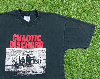 Vintage Chaotic Dischord T Shirt Tee Jerzees Size Large L Rock