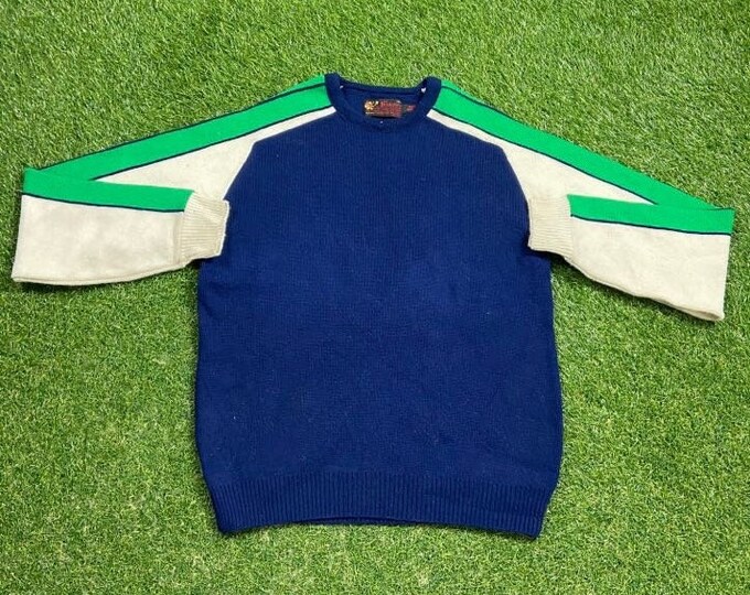 Vintage Multicolor Knitted Crewneck Sweater Made USA Size Xtra Large XL Quality Warm Winter Fashion Pull Over Oversized 1980s 80s