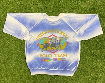 Vintage International Polo Team Crewneck Sweatshirt Size Medium M Pull Over Oversized