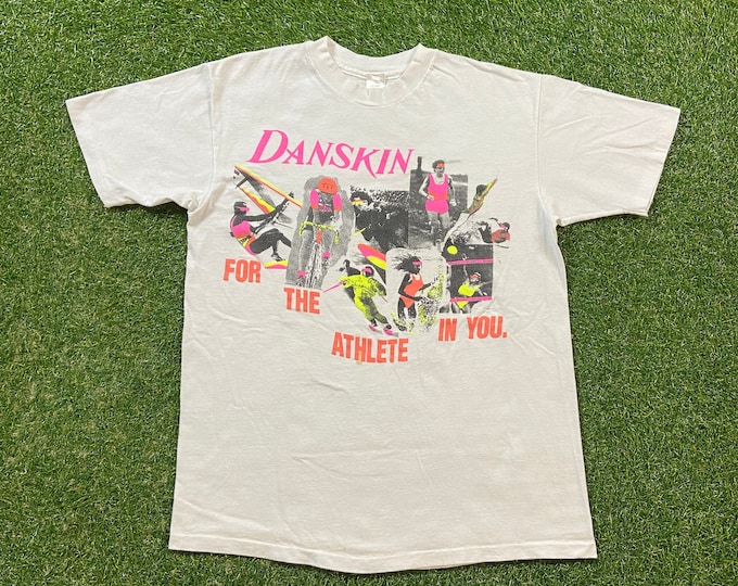 Vintage Danskin For the Athlete in You T Shirt Tee Made USA Size Large L Nike Athletic Wear Original Classic Sportswear 1990s 90s