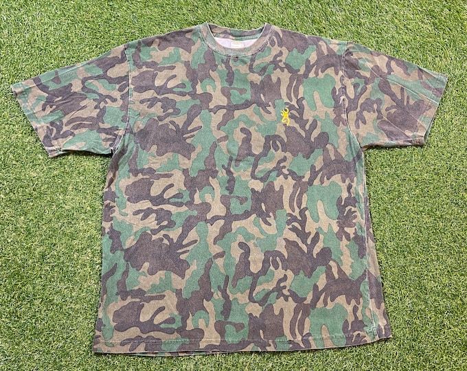 Vintage Camo T Shirt Tee Browning Size Xtra Large XL Army Fatigue Forest Desert Storm Military Hunting 1990s 90s