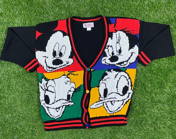Vintage Mickey Mouse Cardigan Sweater Disney Fashions Size Xtra Large Walt Disney World XL 90's Animation Minnie Mouse Donald Duck Daisy