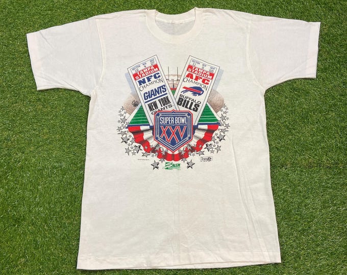Vintage Super Bowl XXV T Shirt Tee Size Xtra Large XL New York Giants vs Buffalo Bills NFL Football Tampa Bay Florida 1990s 90s