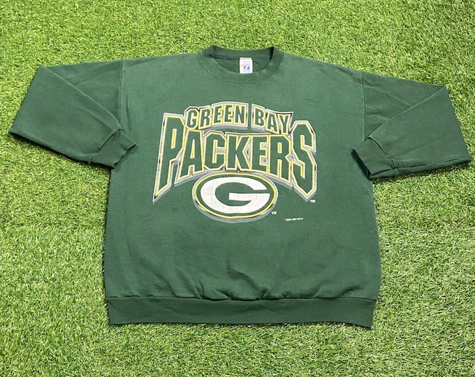 Vintage Green Bay Packers Crewneck Sweatshirt Made USA Size Large L NFL Football Wisconsin Cheese Heads Favre Pull Over Oversized 1990s 90s