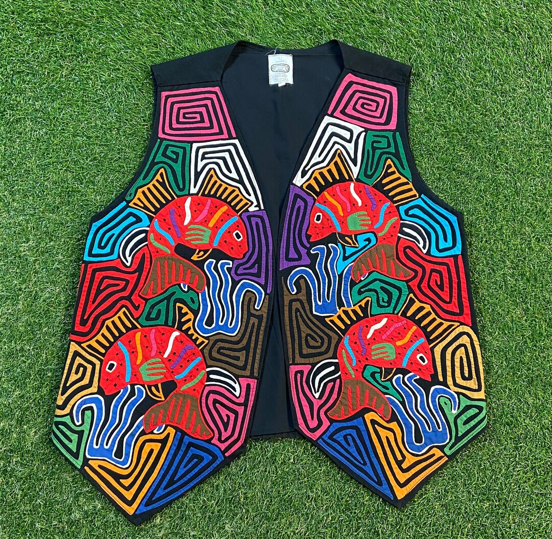 Vintage Artsy Fish Vest Sed's Grafts Size Large L Wacky Fun Art ...