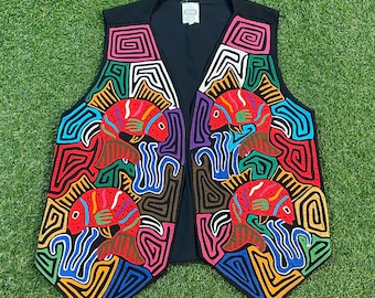 Vintage Artsy Fish Vest Sed's Grafts Size Large L Wacky Fun Art Original Classic Party Festival Pop 1980s 80s