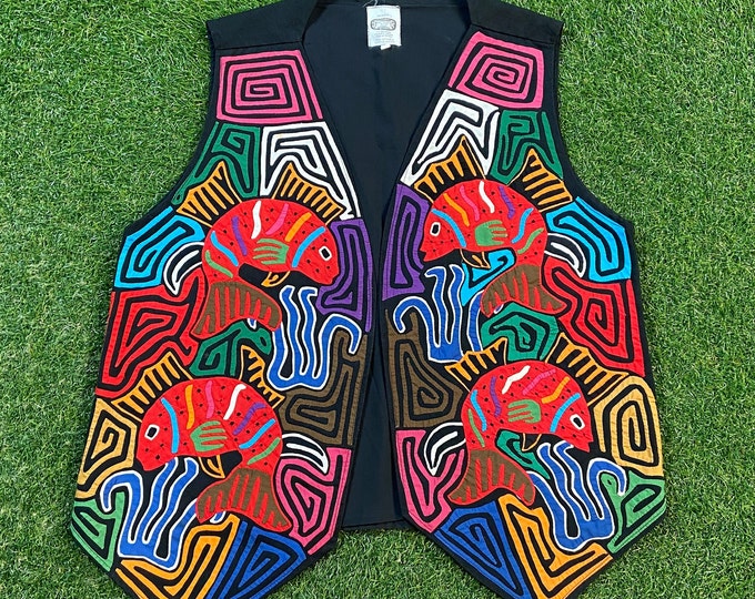 Vintage Artsy Fish Vest Sed's Grafts Size Large L Wacky Fun Art Original Classic Party Festival Pop 1980s 80s