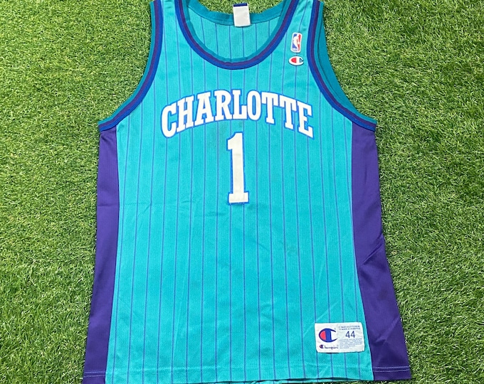 Vintage Charlotte Hornets Baron Davis #1 Jersey Champion Size Medium M NBA Basketball North Carolina NC 1990s 90s
