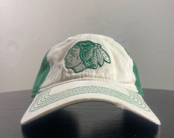 Vintage Chicago Blackhawks Strap Back Hat Reebok OSFA NHL Hockey Classic 1990s 90s Big Logo