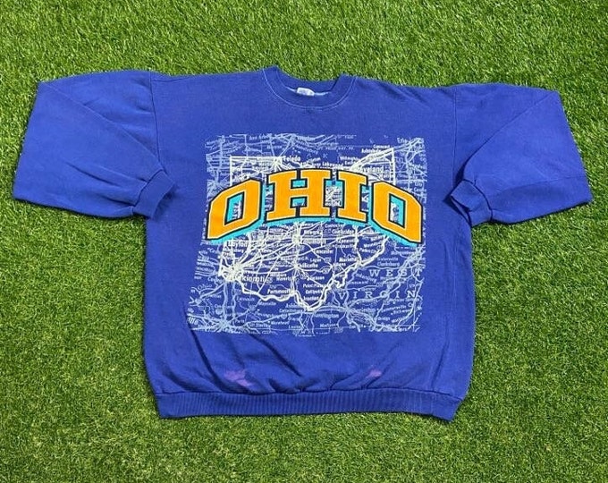 Vintage Ohio Crewneck Sweatshirt Size Xtra Large XL Cleveland Cincinnati Quality Oversized Comfy Great Fit Original 1990s 90s Pull Over
