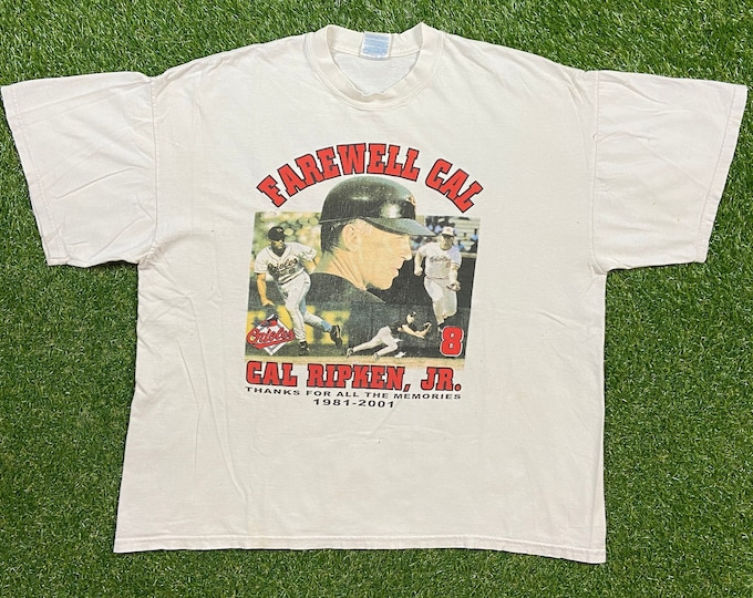 Vintage Baltimore Orioles Farwell Cal Ripken Jr T Shirt Tee Gildan Size XXL 2XL MLB Baseball Maryland Rap Tee