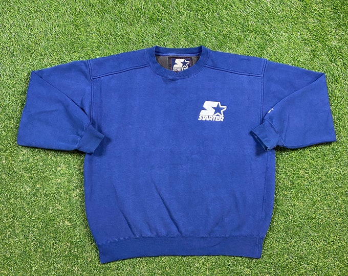 Vintage Blue Starter Crewneck Sweatshirt Size Large L Quality 1990's Oversized Comfy Great Fit Original 90s Pull Over Big Logo Heavyweight
