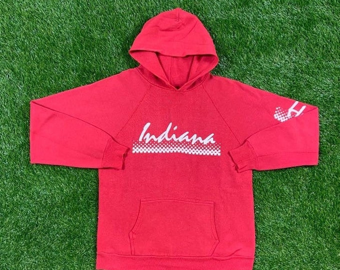 Vintage Indiana University Hoosiers Hoodie Sweater Made USA Size Small / Medium Xl 1990s NCAA Iu 90's Classic Pull Over Cozy Warm Comfy Red