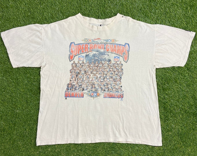 Vintage Denver Broncos Super Bowl Champions T Shirt Tee Starter Made USA Size Xtra Large XL NFL Football Colorado Elway 1990s 90s