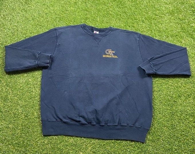 Vintage Georgia Tech University Crewneck Sweatshirt Champion Size XXL 2XL NCAA College Basketball Atlanta Yellow Jackets Pull Over Oversized