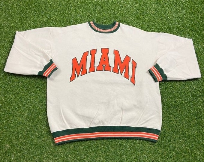 Vintage University of Miami Hurricanes Crewneck Sweatshirt Made USA Xtra Large XL 305 The U Miami Style Florida NCAA College Football 1990s