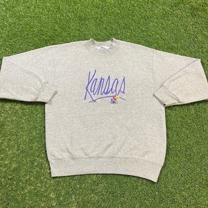Vintage University of Kansas Jayhawks Crewneck Sweatshirt Made USA Size Large L NCAA College Basketball KU 1990s 90s Pull Over Oversized