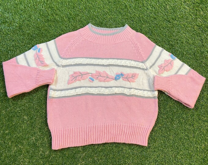 Vintage Flower Knitted Crewneck Sweater Mister Noah Size Large L Pull Over Quality 90s Comfortable Fit 1990s Original Fall Winter Warm Cozy