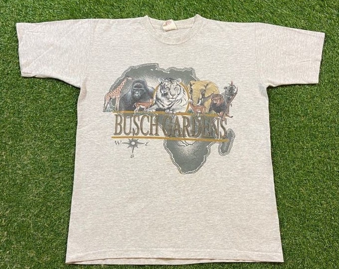 Vintage Busch Gardens T Shirt Tee Size Large L Tampa Bay Florida FL Theme Park Animals 1990s 90s Animals Zoo Africa