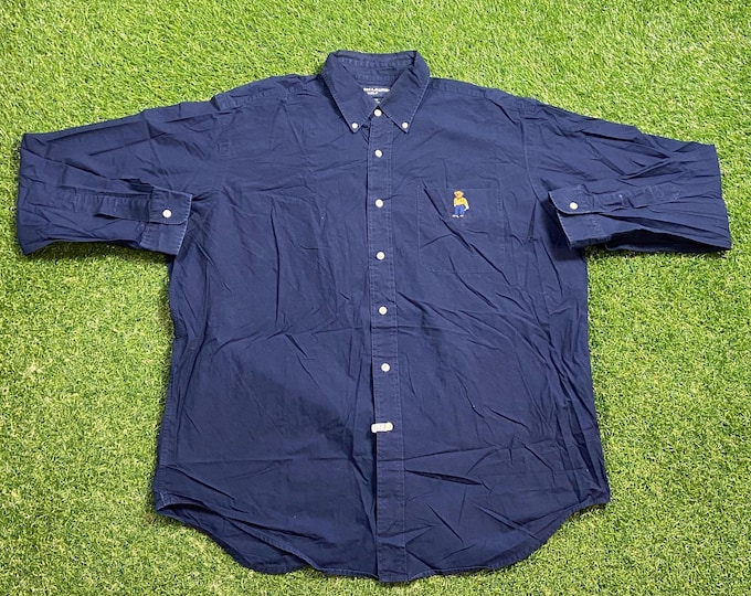 Vintage Polo Ralph Lauren Golf  Button Down Shirt Size Large L Quality RL American Apparel Bear Horse 1990s 90s