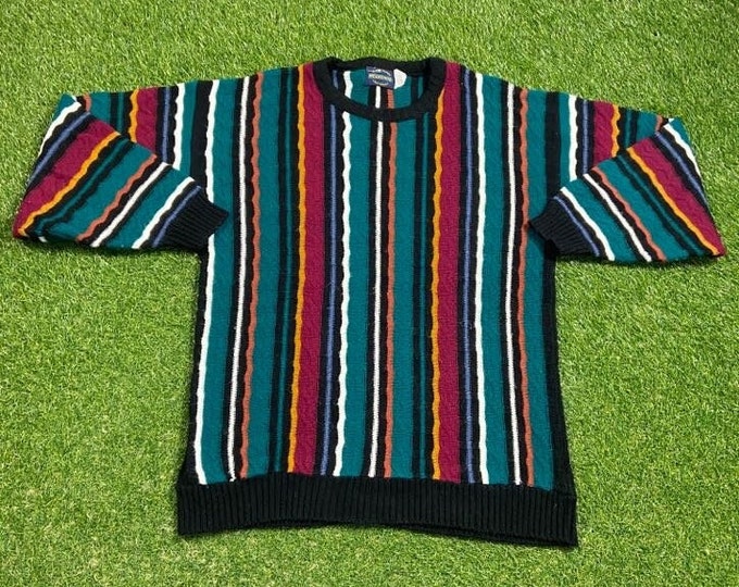 Vintage Multicolor Knitted Crewneck Sweater Made USA Size Xtra Large XL Quality Warm Winter Fashion Pull Over Oversized 1990s 90s