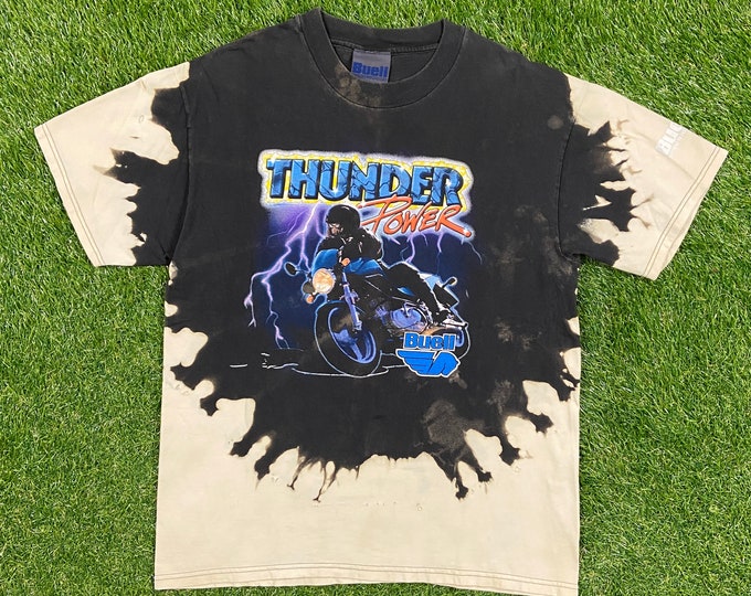 Vintage Harley Davidson Buell Custom Bleach Dyed Handmade T Shirt Tee Hane Large L 3D Eagle Motorcycle Biker Classic Parryville Pennsylvania