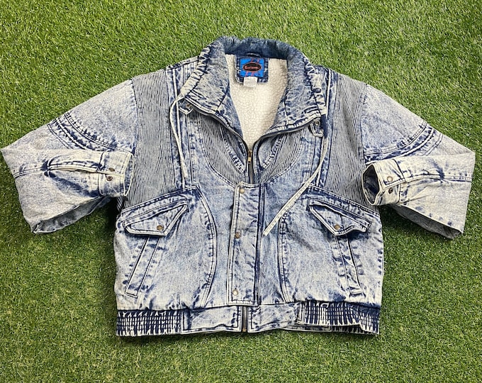 Vintage Blue Jean Jacket Horizon Size Large L American USA Classic Blue Jean Jacket Button Down 1990s 90s Original