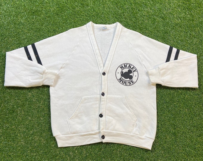 Vintage Mickey Mouse Cardigan Sweater Made USA Size Large L Walt Disney World WDW Disneyland Magic Kingdom 1990s 90s