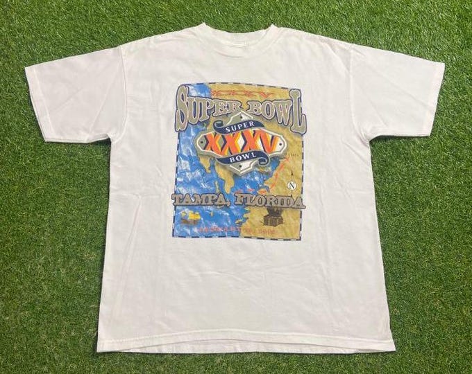 Vintage Super Bowl XXXV 2001 T Shirt Tee Size Xtra Large XL NFL Football Baltimore Ravens New York Giants Tampa Bay Florida Ray Lewis 00s