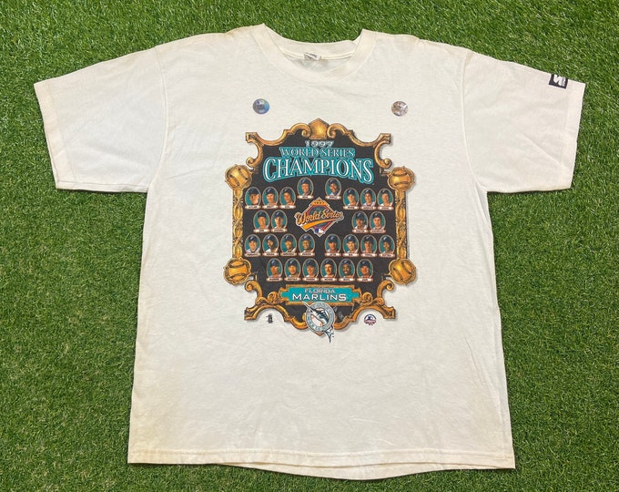 Vintage Florida Marlins 1997 World Series Champs T Shirt Tee Starter Made USA Size Xtra Large MLB Baseball National League 1990s 90s Classic