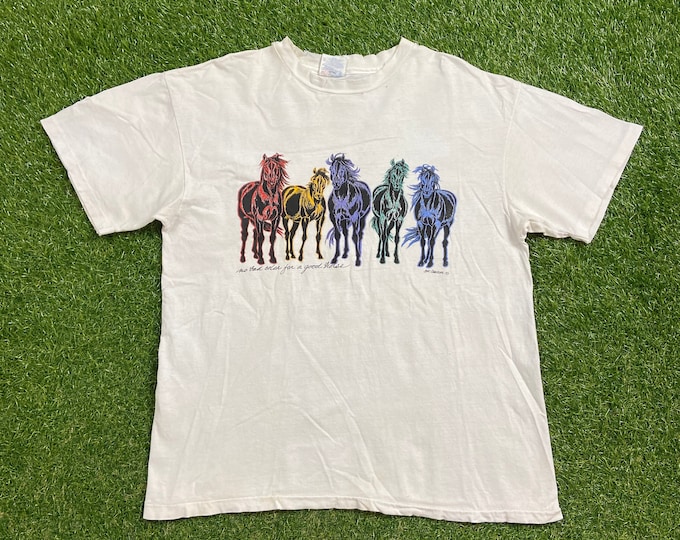 Vintage No Bad Color for a Good Horse T Shirt Tee Hanes Made USA Size Large L Art Fantasy Magical Beast 1980s 80s