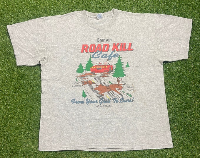 Vintage Branson Road Kill Cafe T Shirt Tee Gildan Size Xtra Large XL Missouri Funny Restaurant 1990s 90s