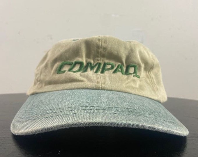 Vintage Compaq Strap Back Hat OSFA Microsoft Windows Bill Gates Computer Technology Program 1990s 90s