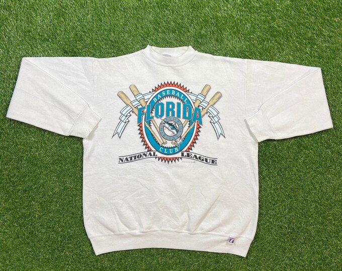 Vintage Florida Marlins Crewneck Sweatshirt Logo 7 Made USA Size Large L MLB Baseball Miami FL Pull Over 1990s 90s