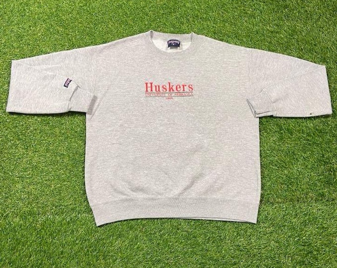 Vintage University of Nebraska Cornhuskers Crewneck Sweatshirt Jansport Made USA Size M NCAA College Football 1990s 90s Pull Over Oversized