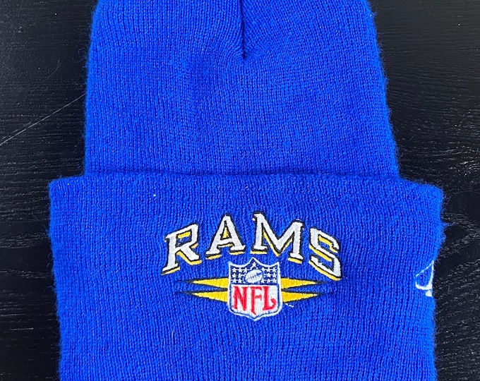 Vintage Los Angeles Rams Beanie Hat Skull Cap Logo Athletic OSFA NFL Football LA California St Louis Winter 1990s 90s