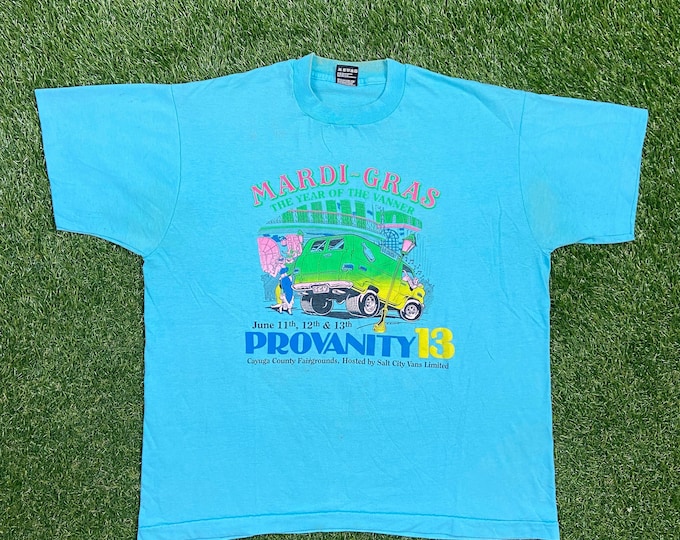 Vintage Mardi Gras T Shirt Tee Fruit Loom Made USA Xtra Large XL New Orleans Big Easy Louisiana French Quarter 1980s 80s Van Life