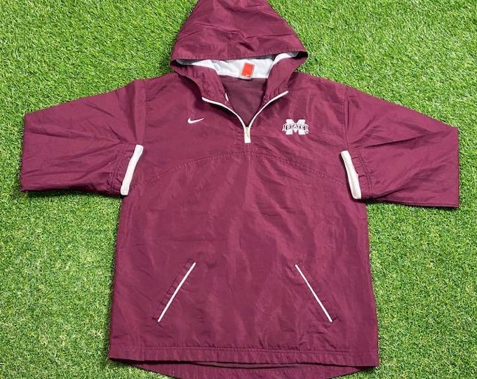 Vintage Mississippi State University Windbreaker Jacket Nike Size Large L NCAA College Basketball Light Rain Coat 1990s 90s