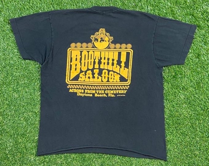 Vintage Boot Hill Saloon Daytona Beach Florida T Shirt Tee Size Medium M Harley Davidson HOG 3D Eagle Motorcycle Truckers Biker 1980s 80s