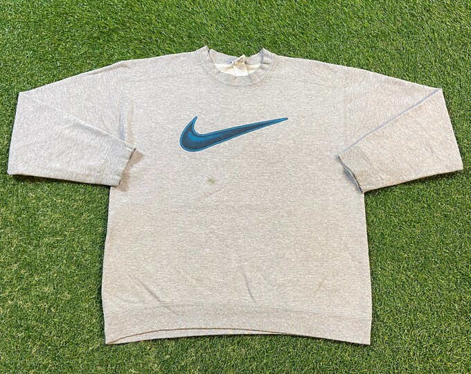 Vintage Nike Crewneck Sweatshirt Made USA Size Medium Swoosh Check Mark Just Do It Classic Air Jordan 1990s 90s Original Pull Over Oversized