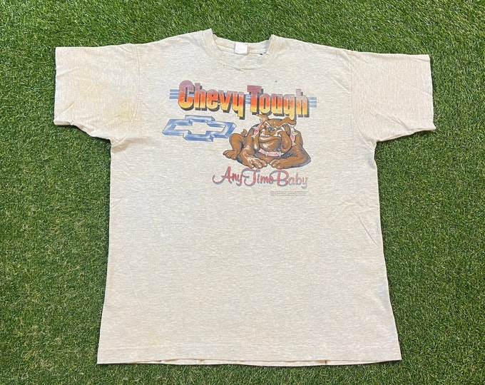 Vintage Chevy Tough Anytime Baby T Shirt Tee Fruit of the Loom Made USA Size Xtra Large XL Chevrolet NASCAR Racing Daytona 500 1990s 90s